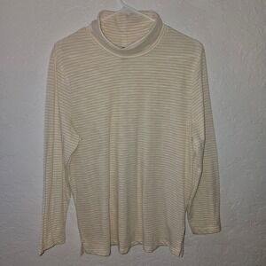 Patagonia Women's L Striped Turtleneck Long Sleeve Top Cream Yellow Base Layer